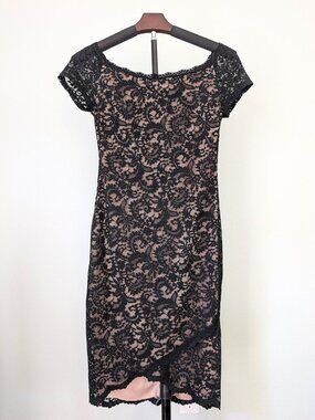 Bisou Bisou Lace Sheath Cocktail Dress Boat Neck Asymmetrical Hem Whimsigoth